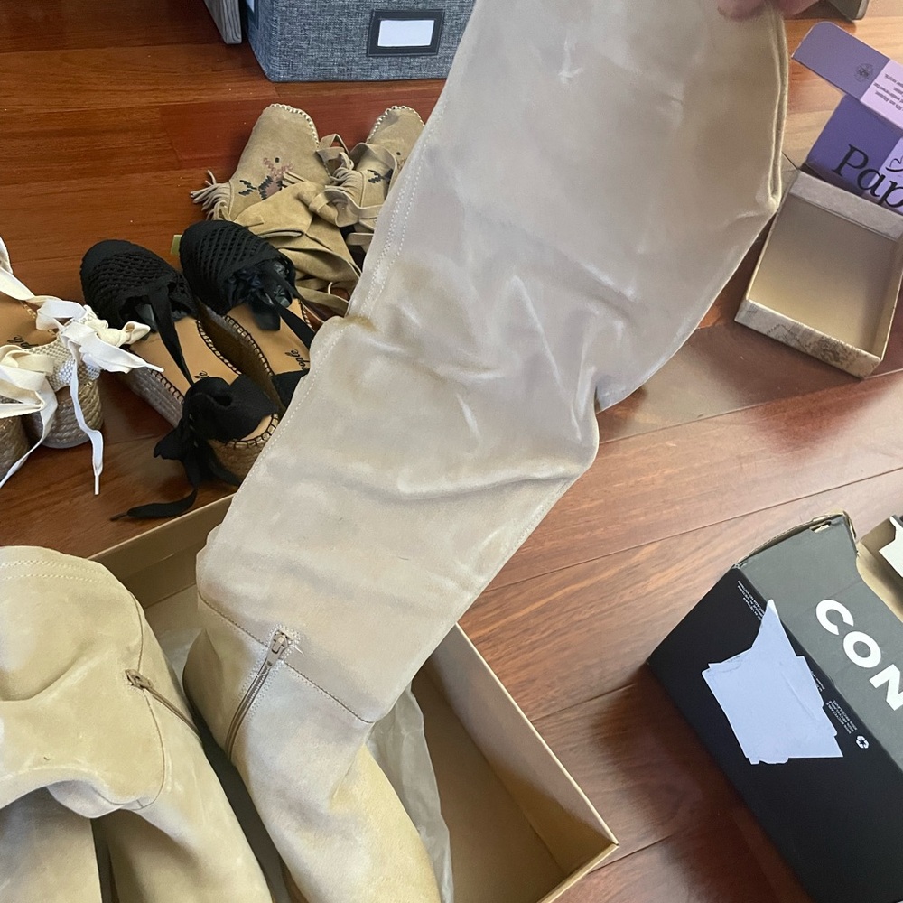 Free People Cream Over the Knee Boots